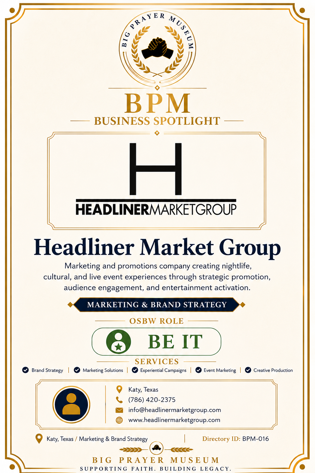 Headliner Market Group BPM business card